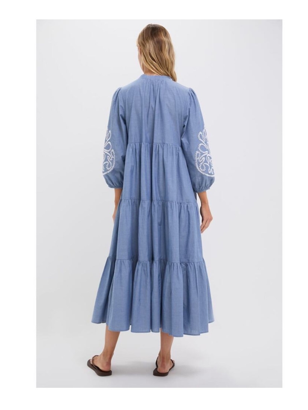 Tuckernuck Embroidered Chambray Long Sleeve Salty Paloma Caftan Sz S - Picture 2 of 15